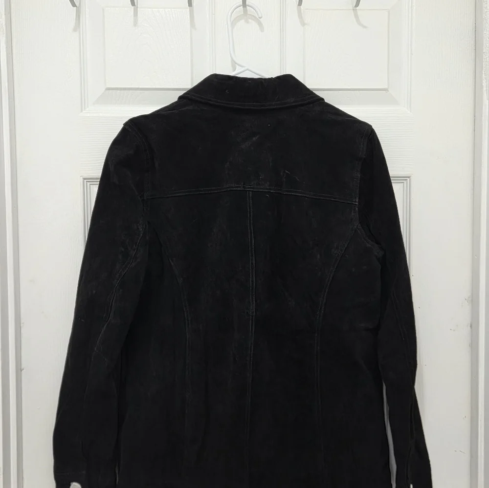 Dennis Basso Suede Leather Button Front Black Jacket Women’s Sz Small Washable - Picture 11 of 16